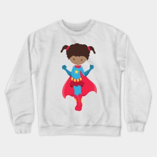African American Girl, Superhero Girl, Red Cape Crewneck Sweatshirt